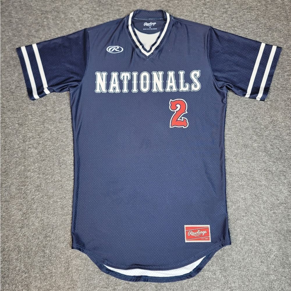 Rawlings Nationals Baseball Jersey #2 White Red Navy Adult Small Mesh Vtg Style